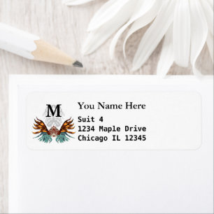 Étiquette Colorful Grumpy Lionfish Cartoon Monogram