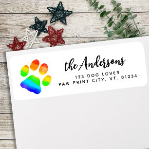 Étiquette Colorful Paw Print Personalized Return Address
