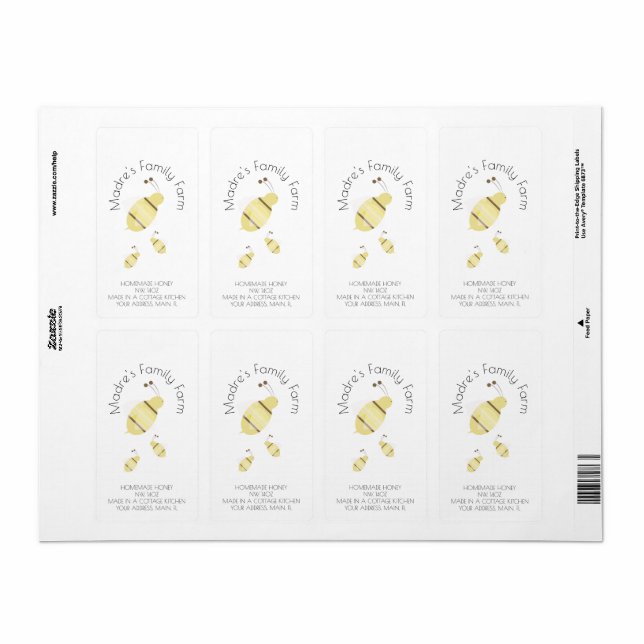 Étiquette Commerce de miel fait maison (Feuille entière)