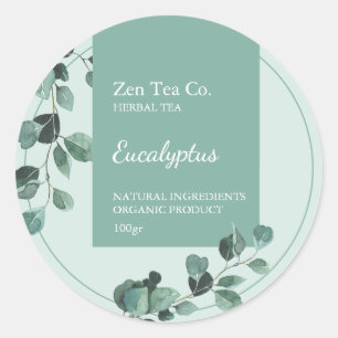 Étiquette commerciale de thé aux herbes d'eucalypt
