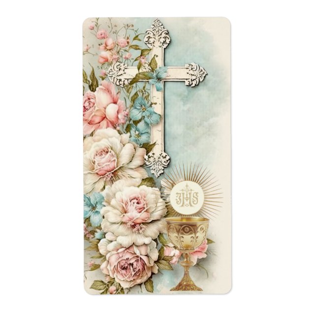 Étiquette Communion catholique Vintage Florale (Devant)