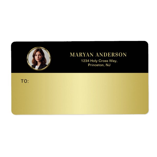 Étiquette Conception noir et or, logo ou photo dans un cercl (Devant)