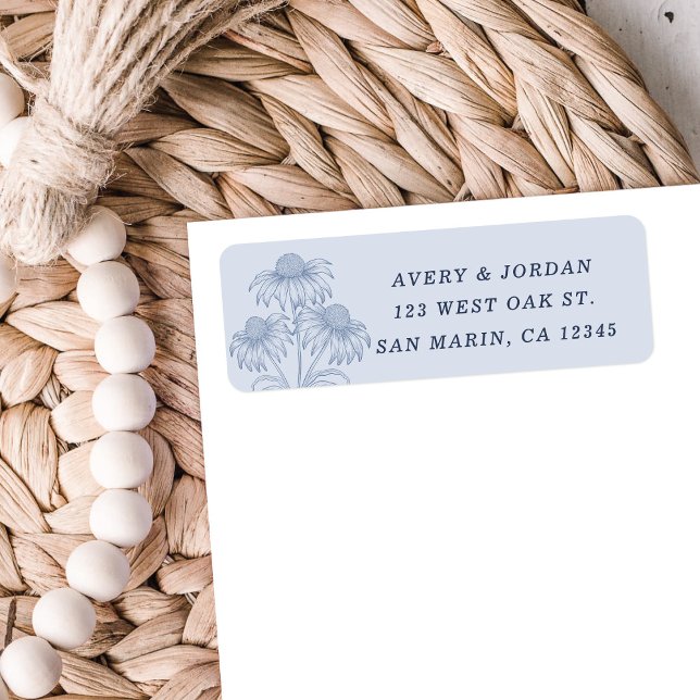 Étiquette Coneflower Dusty Blue Mariage Adresse de retour (Créateur téléchargé)