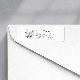 Étiquette cônes de pin d'hiver calligraphie adresse