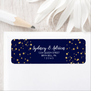 Étiquette Confetti d'or   Navy Wedding Invitation Return Add