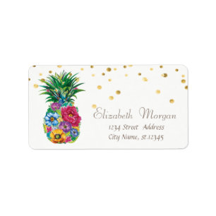 Étiquette Confettis en feuille d'or et ananas floral
