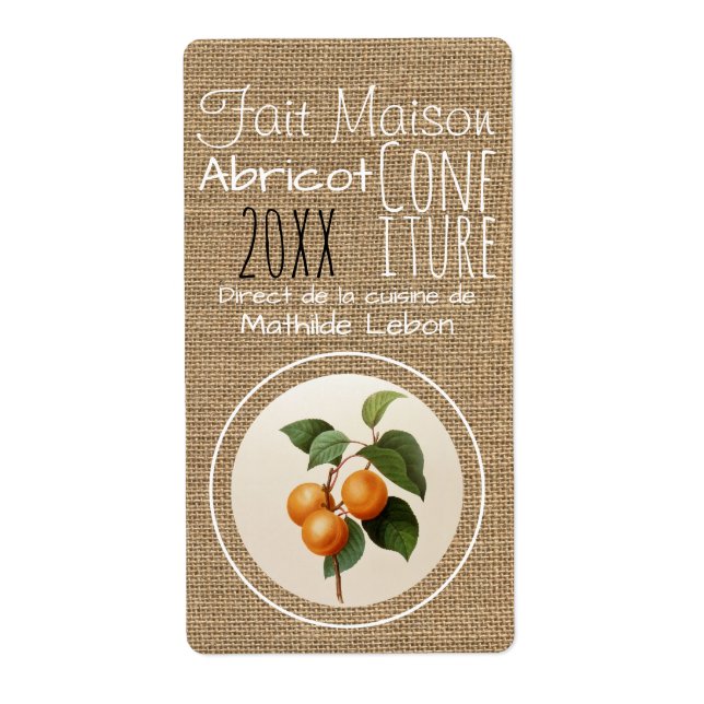 Étiquette Confiture Abricot faite maison Etiquette Verticale (Devant)