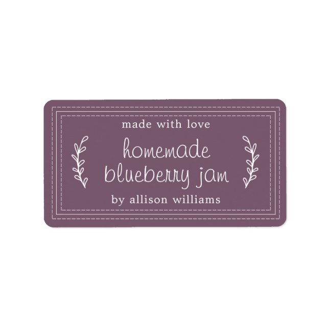 Étiquette Confiture de bleuets maison rustique en canne viol (Devant)