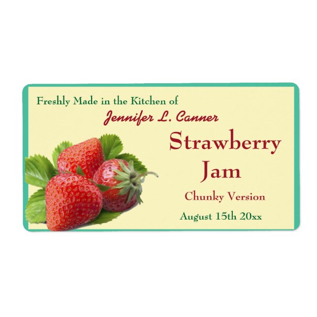 Étiquette Confiture de fraises ou réserves 2 jarres à canne (Devant)