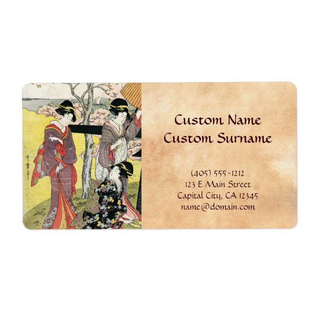 Étiquette Cool oriental japonais classique geisha lady art (Devant)