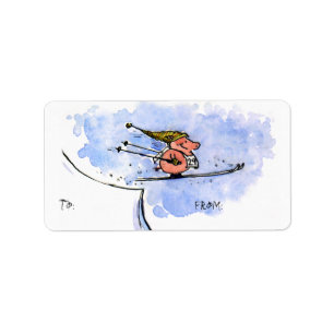 Étiquette Cool Ski Jumping Pig Winter Holiday Cadeaux Étique