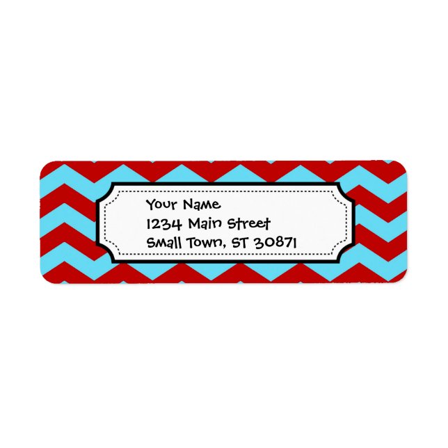 Étiquette Cool tendance Turquoise Turquoise Rouge Chevron Zi (Devant)