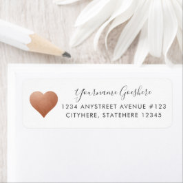 Étiquette Copper Heart Rust Couleur Mariage Adresse de retou