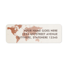 Étiquette Copper Terracotta Tan World Map Adresse de retour
