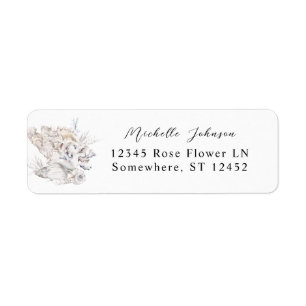 Étiquette Coquillages White Floral Adresse de retour Label 5