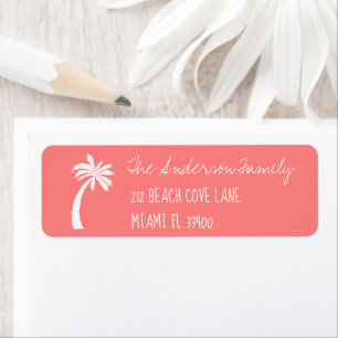 Étiquette Corail + Palm Tree Icon écriture manuscrite Typogr