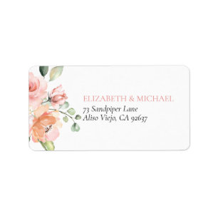Étiquette Corail rose Peach Floral Eucalyptus Mariage