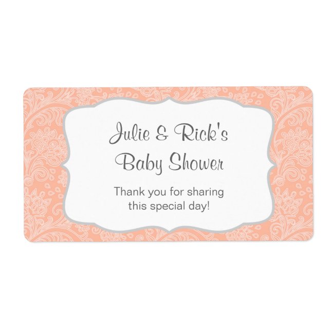 Étiquette Coral Damask Water Bottle en faveur - customisez-l (Devant)