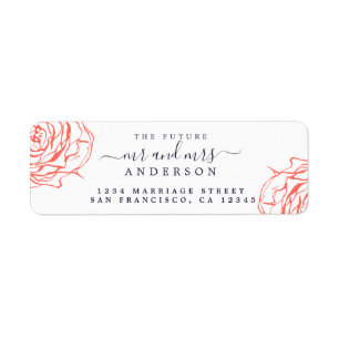 Étiquette Coral Floral Future M. Mme Mariage Retour Adresse