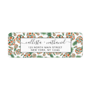 Étiquette Coral Orange Aquarelle Floral Ananas Motif