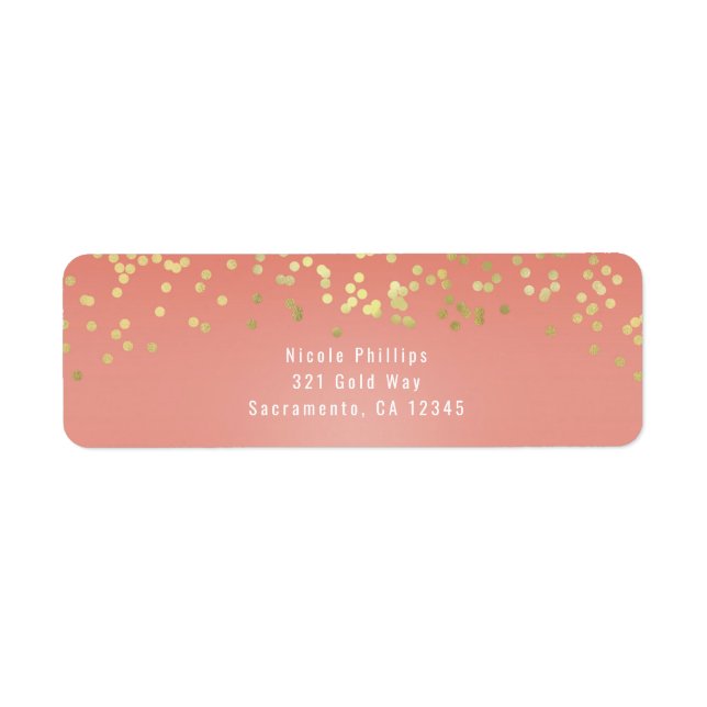 Étiquette Coral Peach Dipped Chic Gold Dots Party Invitation (Devant)