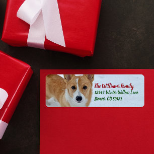 Étiquette Corgi Christmas Snow Photo Holiday Retour