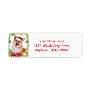 Étiquette Corgi gallois souriant avec chapeau de Santa