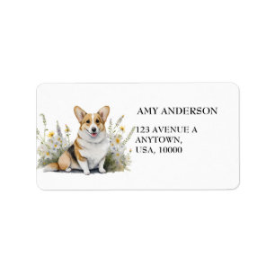 Étiquette Corgi mignon adorable aux fleurs