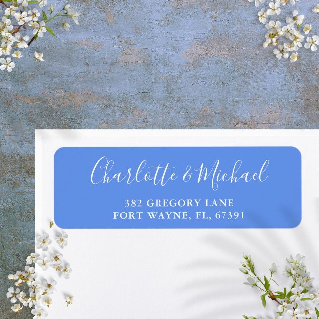 Étiquette Cornflower Blue Modern Script Retourner adresse (Cornflower Blue Modern Script Return Address Label)