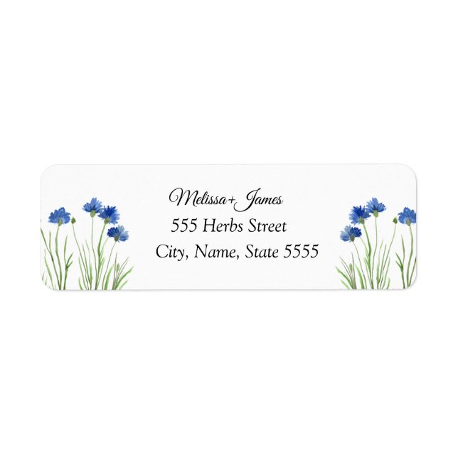 Étiquette Cornflowers Botanical Greenery Bleu Floral Mariage (Devant)