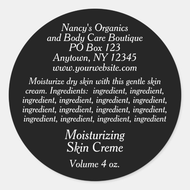 Étiquette cosmétique avec ingrédients - noir avec  (Devant)