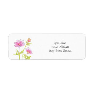 Étiquette Cosmos d'aquarelle rose