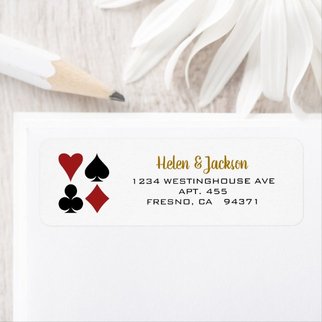 Étiquette Costume de carte Gold Black Red Las Vegas Mariage (En situation)