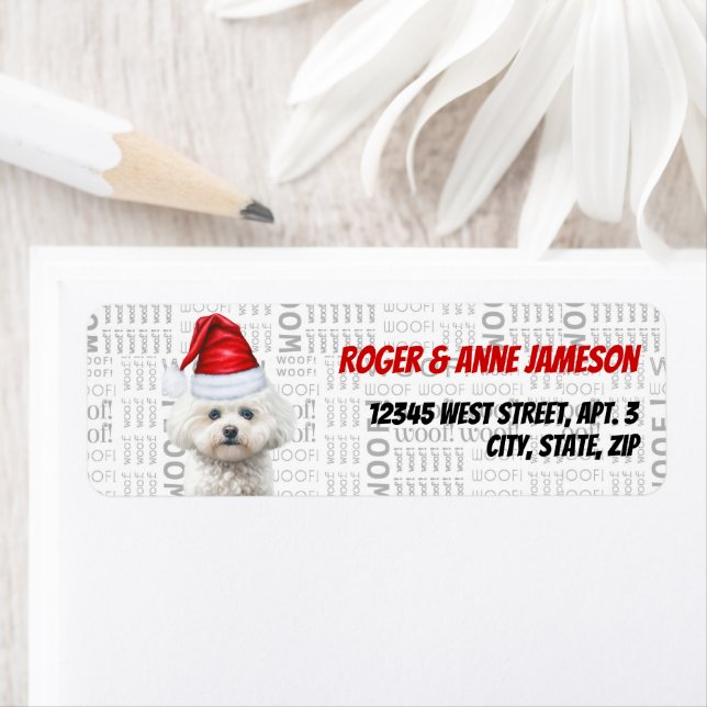 Étiquette Coton de Tulear Christmas Chien Retour Adresse (En situation)
