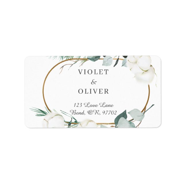 Étiquette Coton d'Eucalyptus | White Modern Mariage Adresse (Devant)