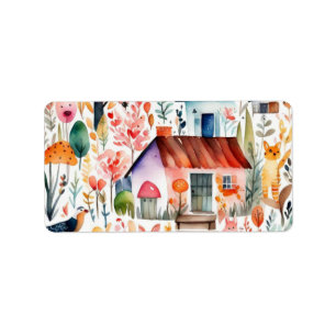 Étiquette Cottage noyau floral de campagne animaux maisons