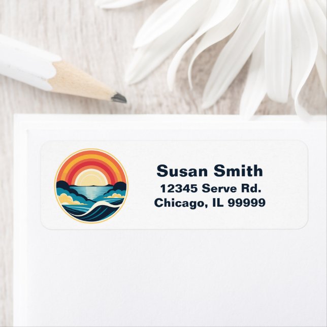 Étiquette Coucher de soleil Art déco zen sur l'eau (En situation)