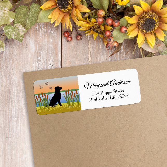 Étiquette Coucher de soleil de chien d'oiseau du Labrador no (Black Labrador Silhouette Design Return Address Label for Labrador Owners.  Bird Dog design.)
