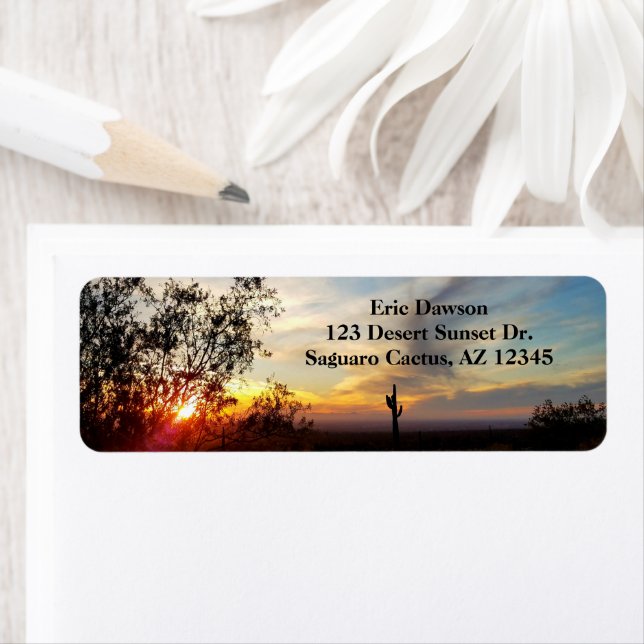 Étiquette Coucher de soleil du désert de l'Arizona avec Sagu (En situation)