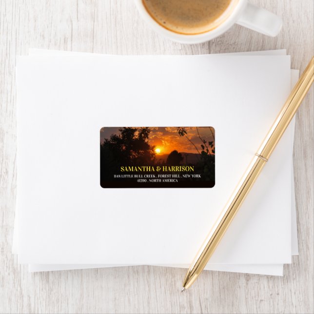 Étiquette Coucher du soleil du soir, Mariage rustique (En situation)