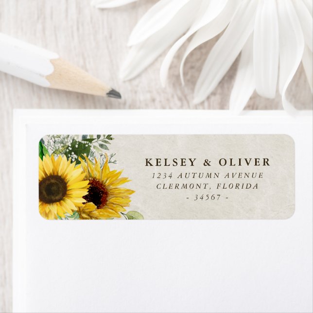 Étiquette Couleur d'eau Sunflowers Mariage mariée (En situation)