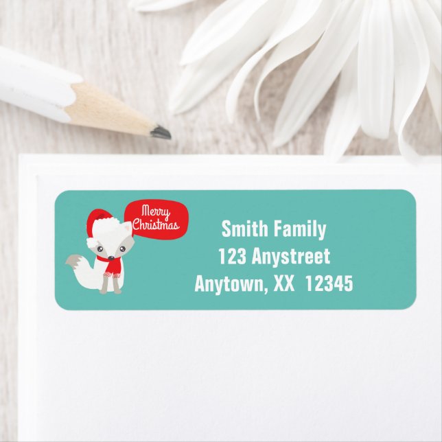 Étiquette Couleurs rétro Renard de Noël (En situation)