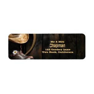 Étiquette Country Boots Hat, Barn Wood Wedding Address Label