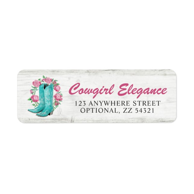 Étiquette Country Cowgirl Boots Shabby Roses Adresse de reto (Devant)