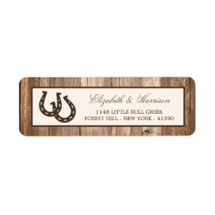 Étiquette Country Rustic Horseshoe & Brown Wood Mariage