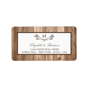 Étiquette Country Rustic Monogram Branche & Mariage bois