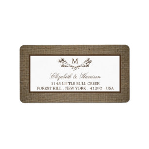 Étiquette Country Rustic Monogramme Branche & Mariage Burlap