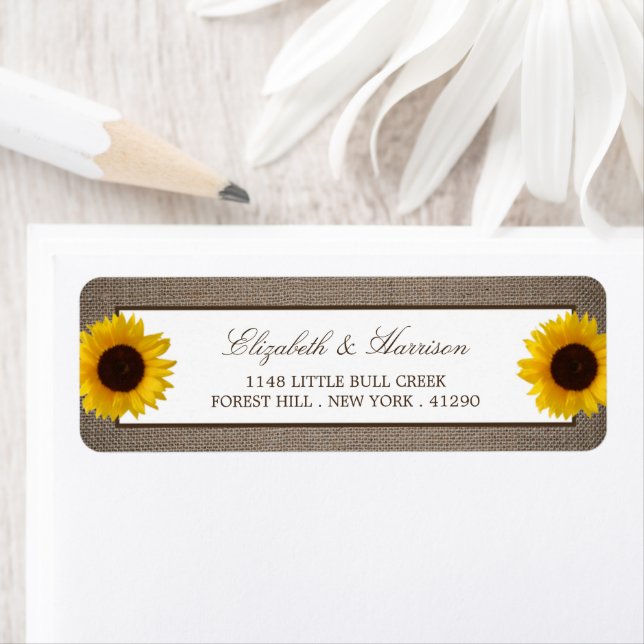 Étiquette Country Rustic Tournesol & Mariage Burlap (En situation)