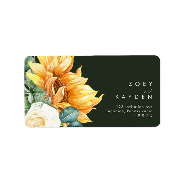 Étiquette Country Sunflower Dark mariage vert adresse RSVP (Devant)
