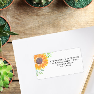 Étiquette Country Sunflower Foliage Mariage Adresse de retou